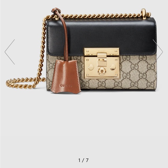 GG Supreme Monogram Calfskin Small Padlock Shoulder Bag Beige Black - Picture 1 of 12